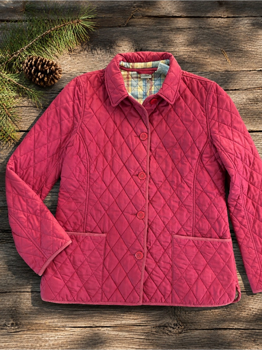Vintage L.L.Bean Quilted Jacket Women M Thermore Plaid Lined Barn Coat